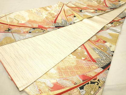 平和屋着物◎両面　全通柄袋帯　束ね熨斗吉祥文　金銀糸　正絹　逸品　DABB9028ya