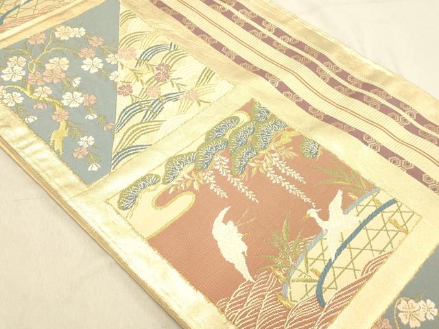 平和屋着物◎六通柄袋帯　舞鳥花文　金糸　正絹　逸品　DABB9079ya