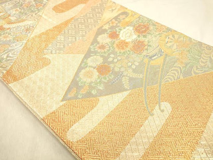 平和屋着物◎佐賀錦　六通柄袋帯　九百錦　花車文　金糸　正絹　逸品　DABB9082ya