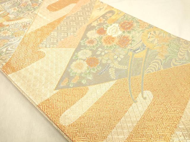 平和屋着物◎佐賀錦　六通柄袋帯　九百錦　花車文　金糸　正絹　逸品　DABB9082ya