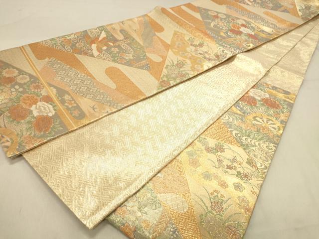 平和屋着物◎佐賀錦　六通柄袋帯　九百錦　花車文　金糸　正絹　逸品　DABB9082ya