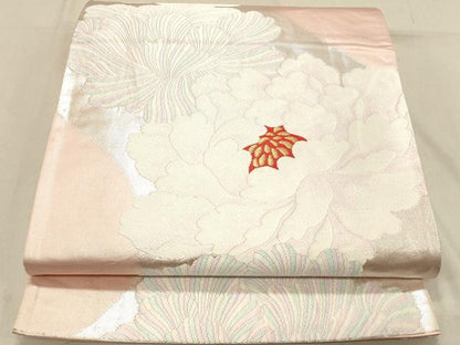 平和屋着物◎六通柄袋帯　草花文　金糸　正絹　逸品　DABB9103ya