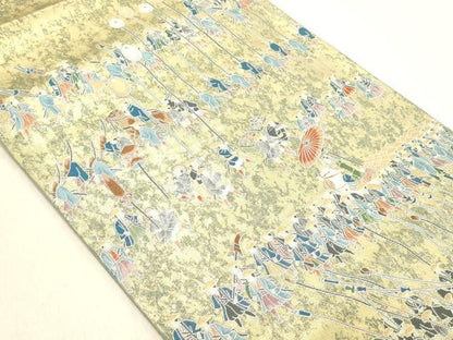 平和屋着物◎六通柄袋帯　大名行列図　引箔　正絹　逸品　DABB9109ya