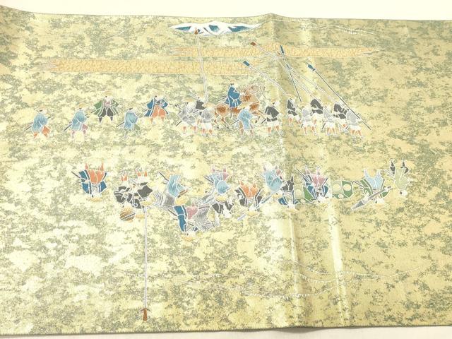 平和屋着物◎六通柄袋帯　大名行列図　引箔　正絹　逸品　DABB9109ya