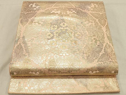 平和屋着物◎西陣　服部織物謹製　六通柄袋帯　こはく錦　更紗花文　金糸　正絹　逸品　DABB9113ya