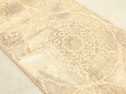 平和屋着物◎西陣　服部織物謹製　六通柄袋帯　こはく錦　更紗花文　金糸　正絹　逸品　DABB9113ya