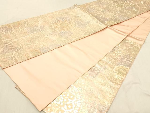 平和屋着物◎西陣　服部織物謹製　六通柄袋帯　こはく錦　更紗花文　金糸　正絹　逸品　DABB9113ya