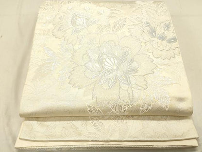 平和屋着物◎六通柄袋帯　唐織　みゆき　更紗花文　銀糸　正絹　逸品　DABB9123ya