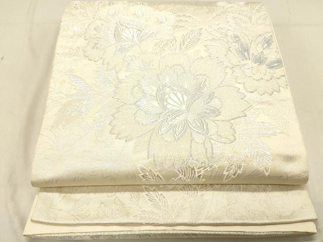 平和屋着物◎六通柄袋帯　唐織　みゆき　更紗花文　銀糸　正絹　逸品　DABB9123ya