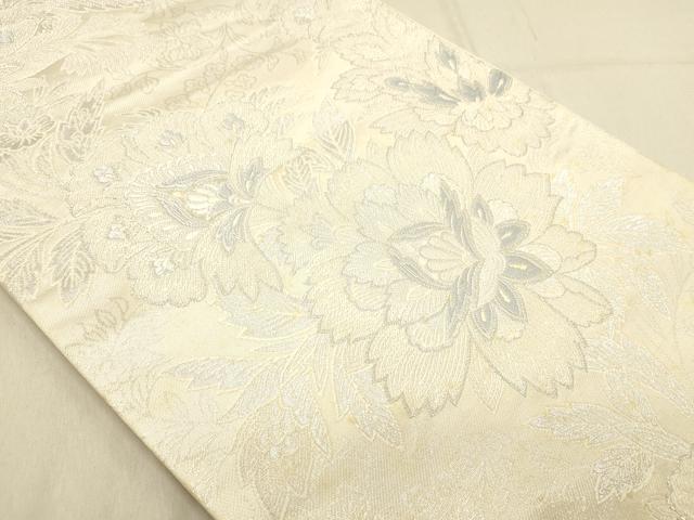 平和屋着物◎六通柄袋帯　唐織　みゆき　更紗花文　銀糸　正絹　逸品　DABB9123ya