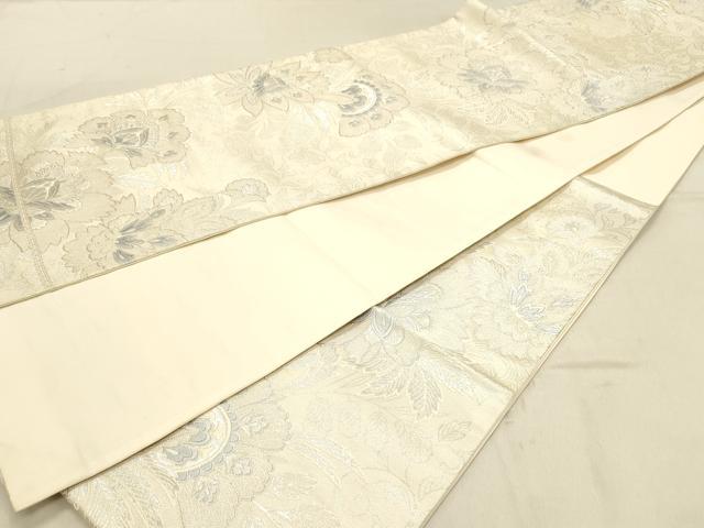 平和屋着物◎六通柄袋帯　唐織　みゆき　更紗花文　銀糸　正絹　逸品　DABB9123ya