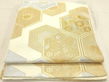平和屋着物◎六通柄袋帯　亀甲花文　金銀糸　正絹　逸品　DABB9141ya