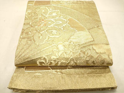 平和屋着物◎六通柄袋帯　扇面花文　金糸　正絹　逸品　DABB9203ya