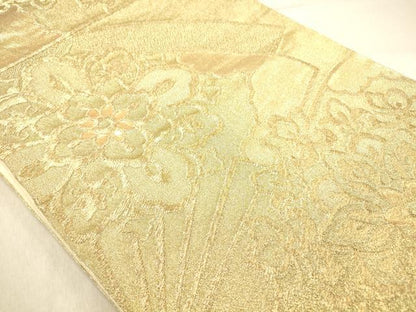 平和屋着物◎六通柄袋帯　扇面花文　金糸　正絹　逸品　DABB9203ya