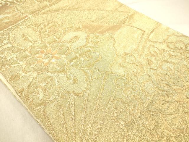 平和屋着物◎六通柄袋帯　扇面花文　金糸　正絹　逸品　DABB9203ya