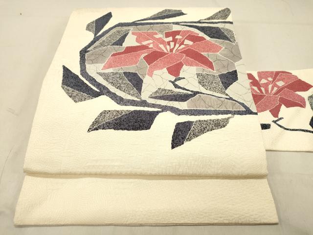 平和屋着物◎九寸名古屋帯　作家物　草花文　正絹　逸品　DABB9251ya
