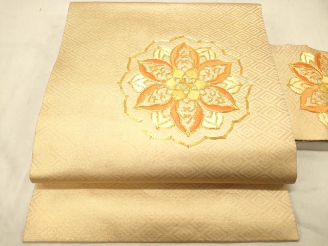 平和屋着物◎九寸名古屋帯　駒刺繍　更紗花文　正絹　逸品　DABB9283ya