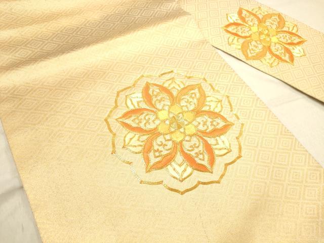 平和屋着物◎九寸名古屋帯　駒刺繍　更紗花文　正絹　逸品　DABB9283ya