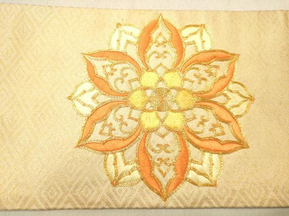 平和屋着物◎九寸名古屋帯　駒刺繍　更紗花文　正絹　逸品　DABB9283ya