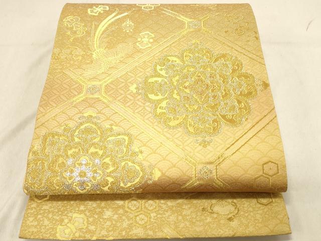 平和屋着物◎六通柄袋帯　天井花鳥文　金銀糸　正絹　逸品　DABB9287ya