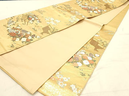 平和屋着物◎西陣 しらえ織物謹製 六通柄袋帯 王朝錦 優雅和楽文 金糸 正絹 逸品 DABB9296ya
