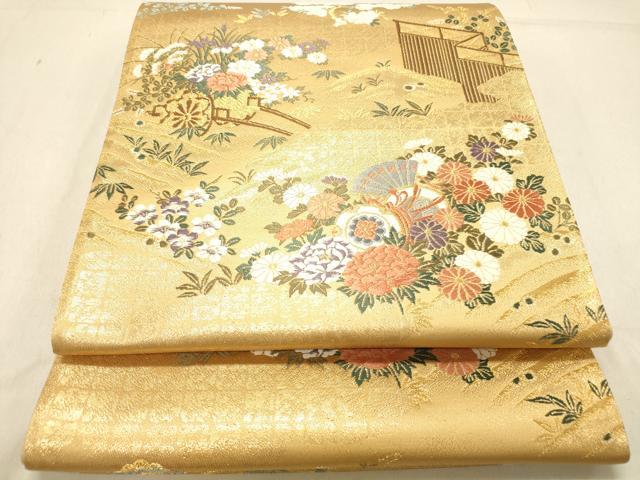 平和屋着物◎西陣 しらえ織物謹製 六通柄袋帯 王朝錦 優雅和楽文 金糸 正絹 逸品 DABB9296ya