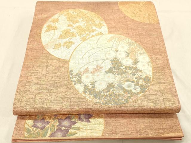 平和屋着物◎六通柄袋帯　清水六兵衛　名苑色絵秋草文　金糸　正絹　逸品　DABB9302ya