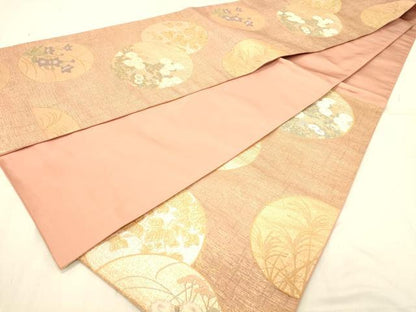 平和屋着物◎六通柄袋帯　清水六兵衛　名苑色絵秋草文　金糸　正絹　逸品　DABB9302ya