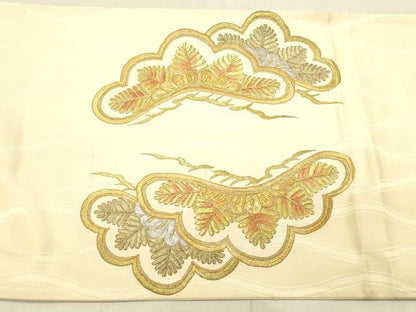 平和屋着物◎太鼓柄袋帯　総刺繍　笠松文　金銀糸　正絹　逸品　DABB9304ya