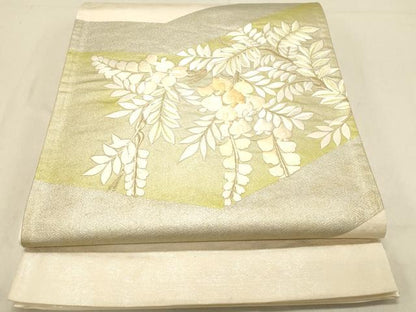 平和屋着物◎太鼓柄袋帯　総刺繍　藤花房　銀彩　正絹　逸品　DABB9306ya