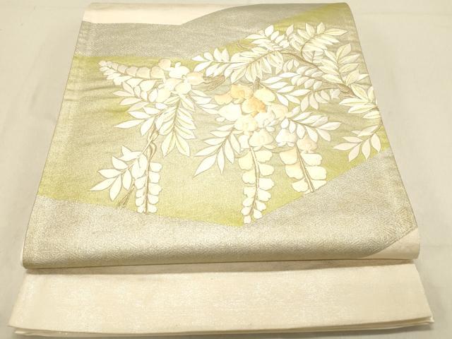 平和屋着物◎太鼓柄袋帯　総刺繍　藤花房　銀彩　正絹　逸品　DABB9306ya