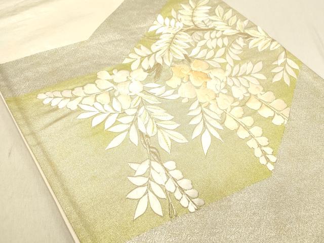 平和屋着物◎太鼓柄袋帯　総刺繍　藤花房　銀彩　正絹　逸品　DABB9306ya