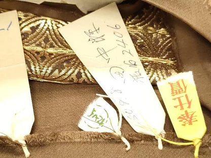 平和屋着物◎西陣　太鼓柄袋帯　総刺繍　駒刺繍　組紐花菱文　金糸　正絹　逸品　DABB9307ya