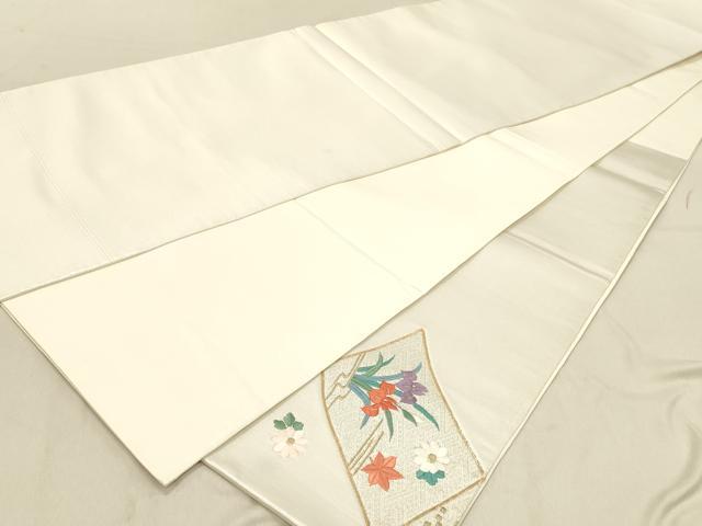 平和屋着物◎太鼓柄袋帯　総刺繍　駒刺繍　草花絵巻文　金銀糸　正絹　逸品　DABB9308ya