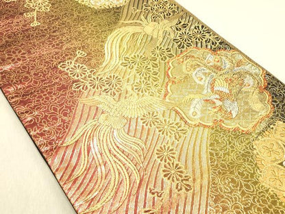 平和屋着物◎六通柄袋帯　鳳凰花文　黒地　金銀糸　正絹　逸品　DABB9309ya
