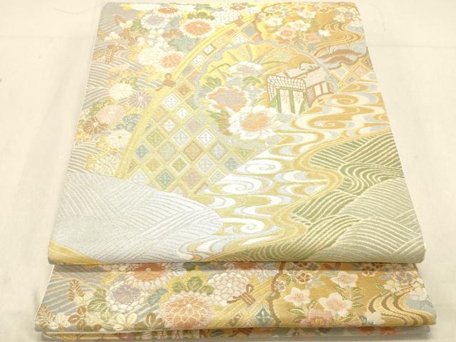 平和屋着物◎六通柄袋帯　花暦百華文　金糸　正絹　逸品　DABB9311ya