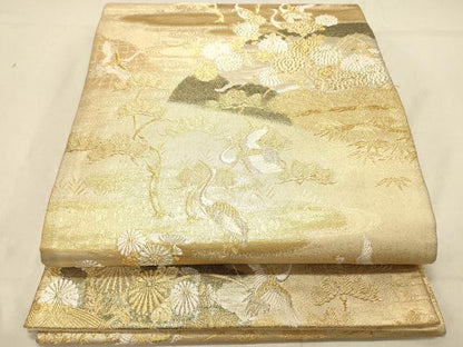 平和屋着物◎九百佐賀錦　六通柄袋帯　唐織　蒔絵　飛鶴浜松文　金銀糸　正絹　逸品　DABB9316ya