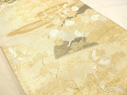 平和屋着物◎九百佐賀錦　六通柄袋帯　唐織　蒔絵　飛鶴浜松文　金銀糸　正絹　逸品　DABB9316ya