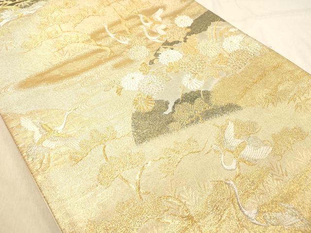 平和屋着物◎九百佐賀錦　六通柄袋帯　唐織　蒔絵　飛鶴浜松文　金銀糸　正絹　逸品　DABB9316ya