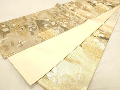 平和屋着物◎九百佐賀錦　六通柄袋帯　唐織　蒔絵　飛鶴浜松文　金銀糸　正絹　逸品　DABB9316ya