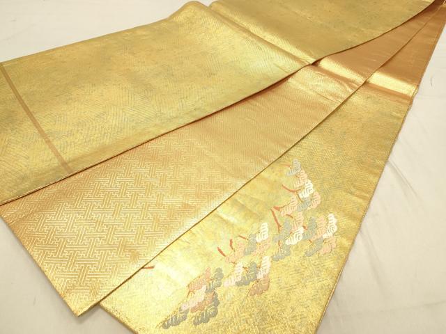 平和屋着物◎太鼓柄袋帯　浜松文　金糸　正絹　逸品　DABB9317ya