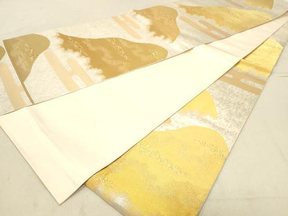 平和屋着物◎六通柄袋帯　遠山エ霞箔散らし文　金銀糸　正絹　逸品　DABB9322ya