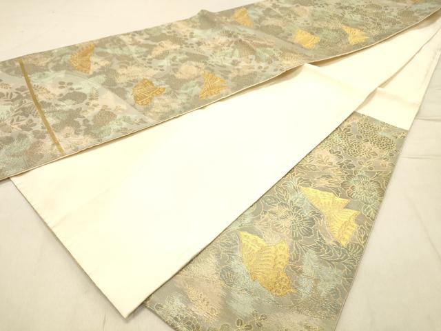 平和屋着物◎六通柄袋帯　舞蝶花文　金糸　正絹　逸品　DABB9333ya