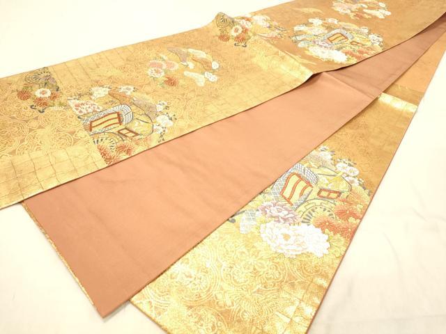 平和屋着物◎六通柄袋帯　唐織　御所車秀錦文　金銀糸　正絹　逸品　DABB9334ya