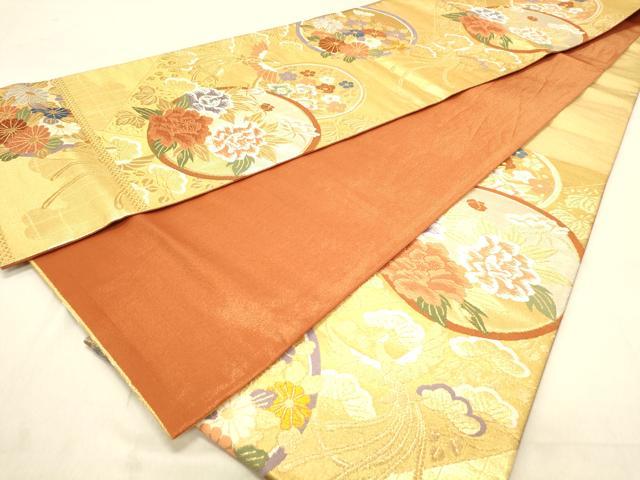 平和屋着物●両面　六通柄袋帯　唐織　花鳥丸文　金銀糸　正絹　逸品　DABB7828op 平和屋着物◎六通柄袋帯 唐織 花鳥丸文 黒地 金銀糸 正絹 逸品