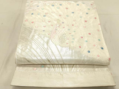 平和屋着物◎六通柄袋帯 孔雀 金銀糸 正絹 逸品 DABB9342ya