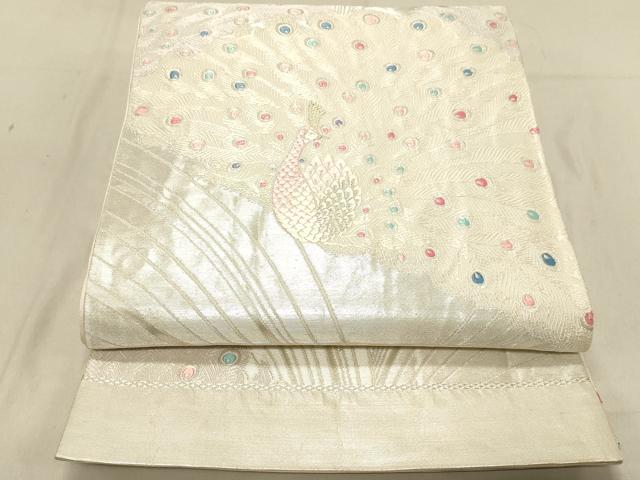 平和屋着物◎六通柄袋帯 孔雀 金銀糸 正絹 逸品 DABB9342ya