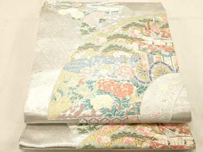 平和屋着物◎六通柄袋帯 唐織 九百錦 花鳥華飛鶴 プラチナ二重箔 正絹 逸品 DABB9346ya