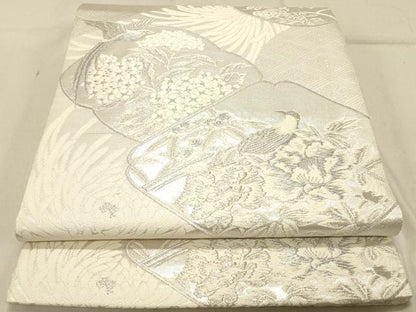 平和屋着物◎六通柄袋帯 花鳥丸文 乱菊 銀糸 正絹 逸品 DABB9365ya