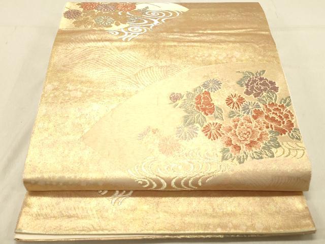 平和屋着物◎六通柄袋帯 宝珠 地紙花文 金糸 正絹 逸品 DABB9368ya